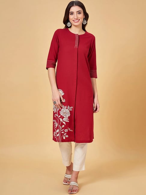 rangmanch by pantaloons aurora red floral print straight kurta
