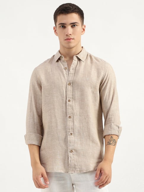 United Colors of Benetton Beige Regular Fit Linen Shirt
