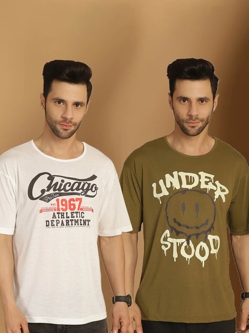 Vimal Jonney White & Green Regular Fit Printed T-Shirt-picture-24