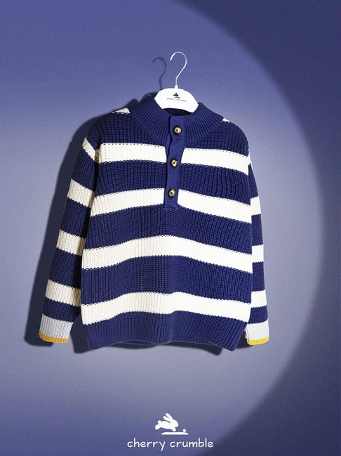 Cherry Crumble By Nitt Hyman Kids Navy & Off White Self Design Full Sleeves Sweater-picture-24