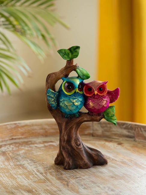 ExclusiveLane White & Golden Resin Owls On A Tree Branch Showpiece-picture-43