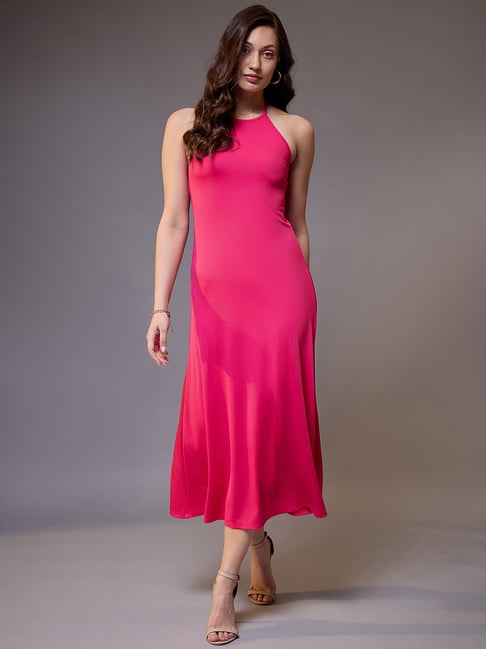 KASSUALLY Fuchsia Cotton Relaxed Fit Midi Dress