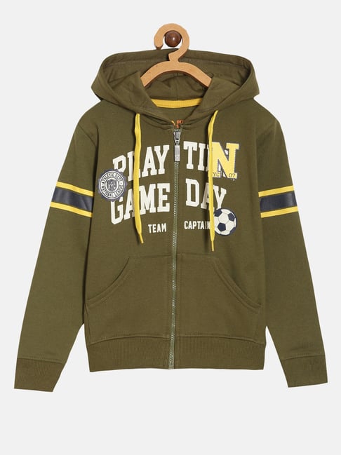 Dixcy Scott Originals Kids Olive Graphic Print Full Sleeves Hoodie-image-12