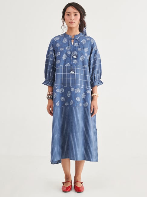 Prakriti Jaipur Indigo Tiered Floral Dress-picture-26