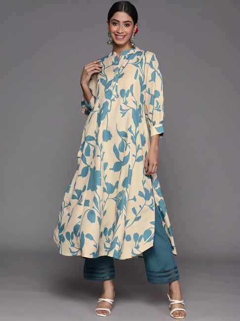 Varanga Beige Cotton Floral Print Straight Kurta-picture-43