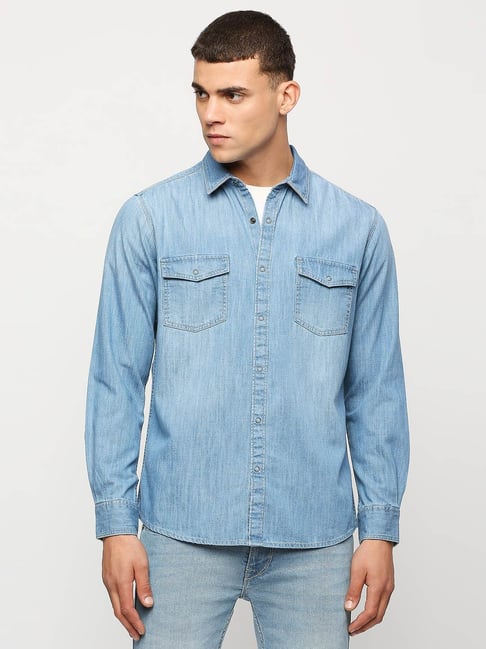 Pepe Jeans Mid Indigo Blue Regular Fit Denim Shirt
