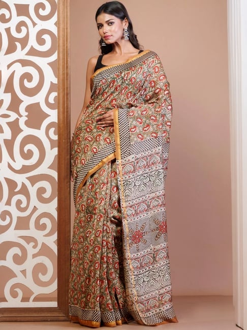 Unnati Silks Brown Printed Saree With Unstitched Blouse-picture-26