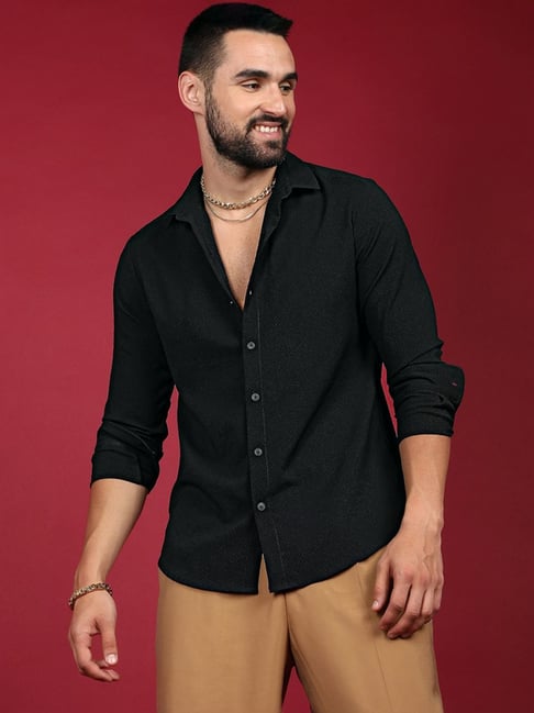 CAHOOT Black Regular Fit Texture Shirt-picture-13