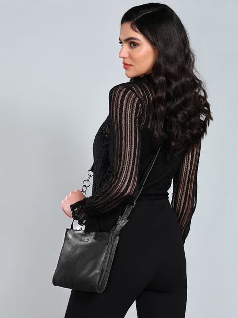 Buy SASSORA QIU Black Leather Small Cross Body Bag at Best Price