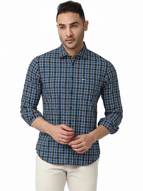 Basics Blue Slim Fit Checks Shirt-picture-13