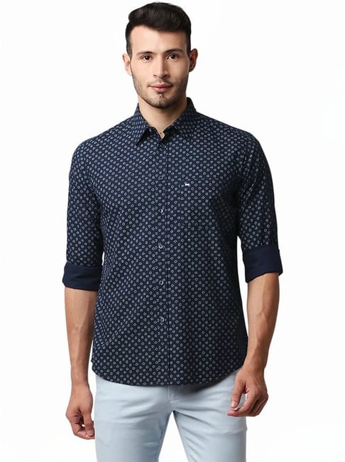 Basics Blue Slim Fit Printed Shirt-picture-15