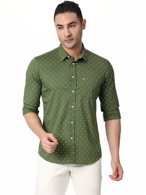 Basics Green Slim Fit Printed Shirt-picture-47