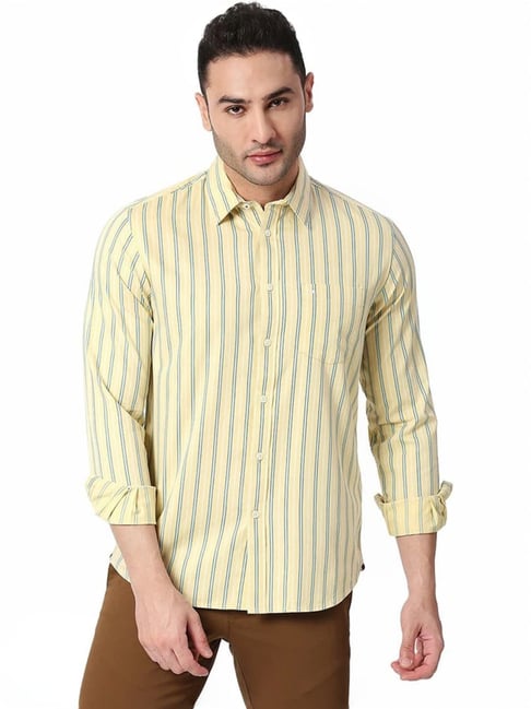 Basics Yellow Slim Fit Striped Shirt-picture-29