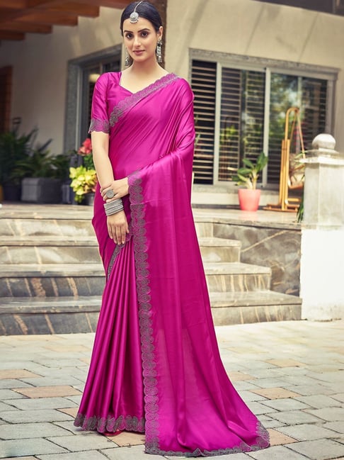 Satrani Pink Embellished Saree With Unstitched Blouse