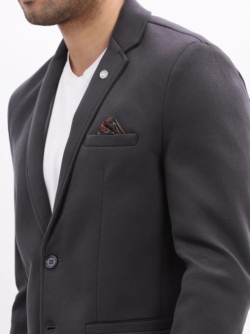 SHOWOFFFF Charcoal Slim Fit Texture Blazer