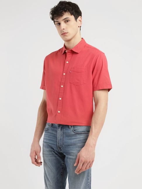 Levi's Red Denim Shirts For Men Levi's Red Slim Fit Shirt