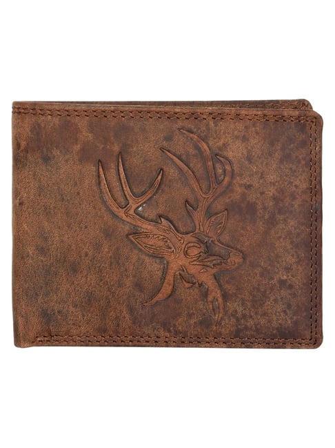 Buy SASSORA HAN Brown Leather Textured RFID Bi-Fold Wallet at Best
