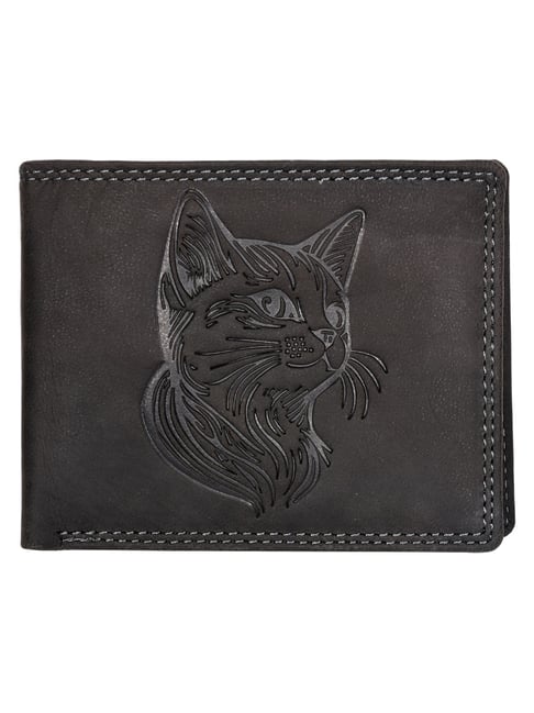 SASSORA HAN Black Leather Textured RFID Bi-Fold Wallet