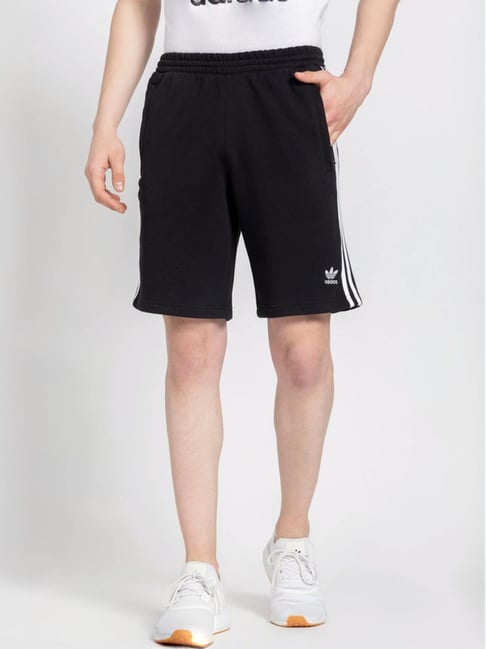 Adidas Originals Black Cotton Regular Fit Striped Shorts