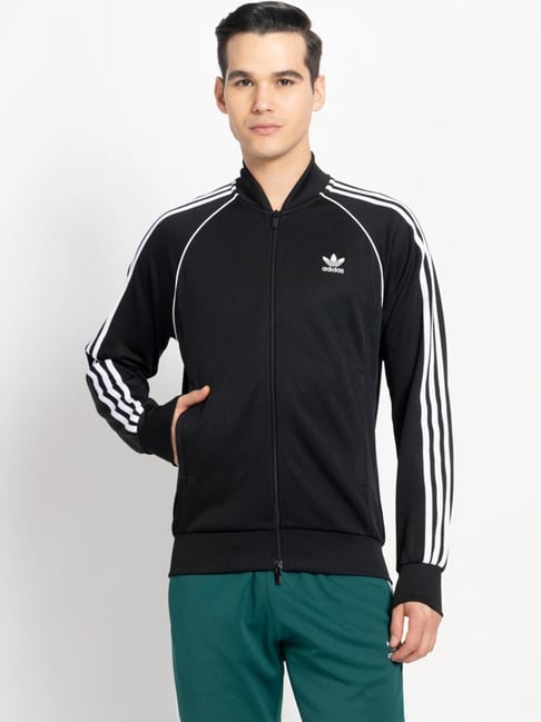 Adidas Originals Black Regular Fit Striped Bomber Jacket-picture-45