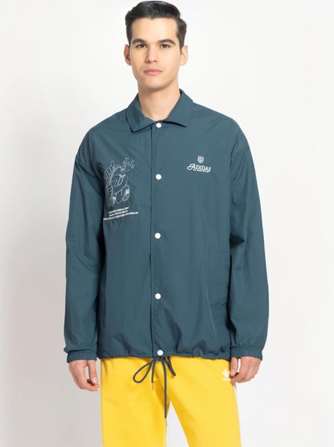 Adidas Originals Turquoise Loose Fit Printed Jacket-image-31