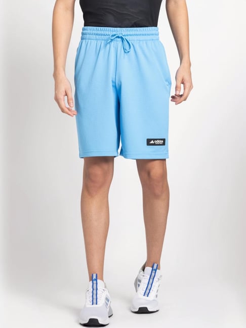 Adidas Blue Loose Fit Texture Sports Shorts-image-39