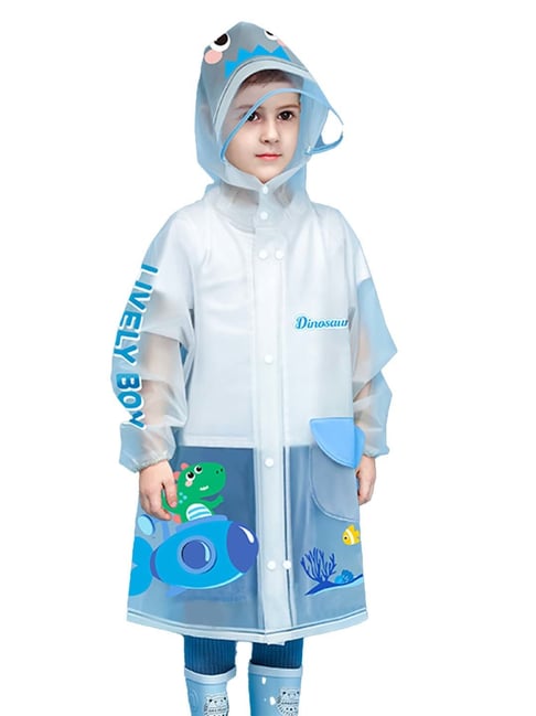 Little Surprise Box Kids Blue Printed Full Sleeves Raincoat