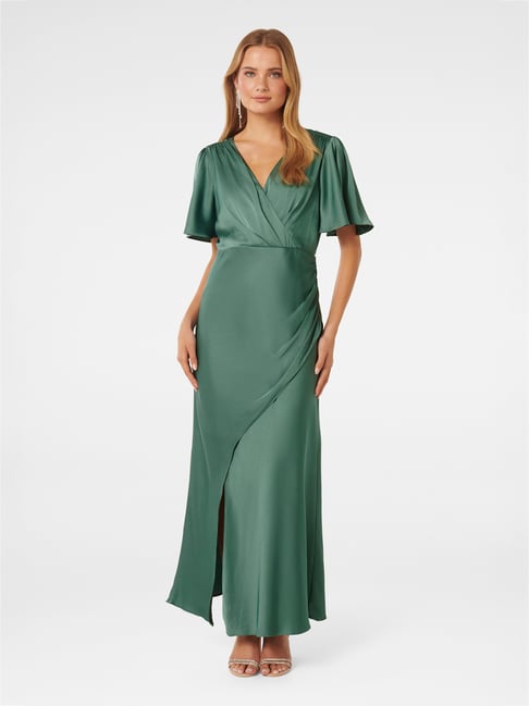 Forever New Chelsea Flutter Sleeve Satin Maxi Dress