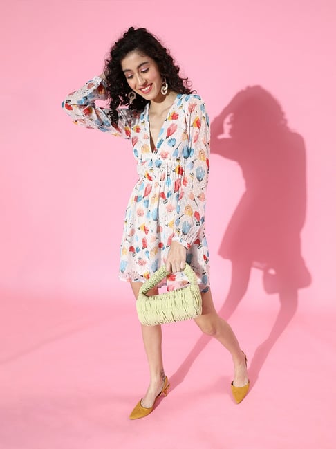 Scorpius White & Pink Self Design Fit & Flare Dress-picture-27