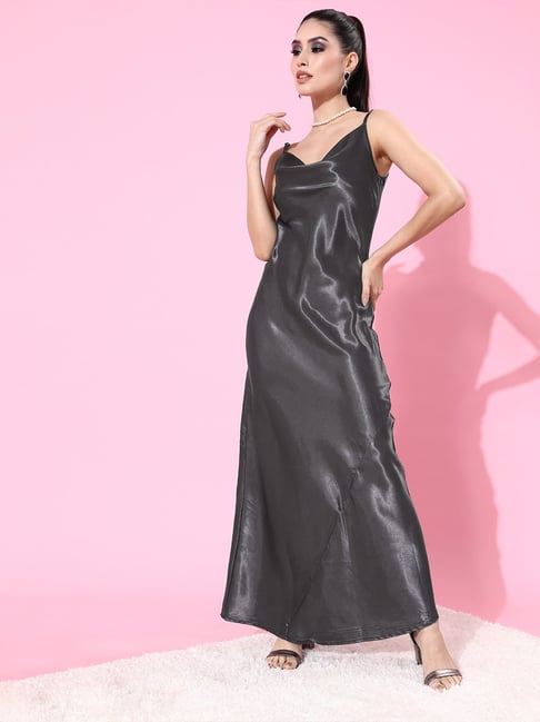 Dark grey satin dress hotsell