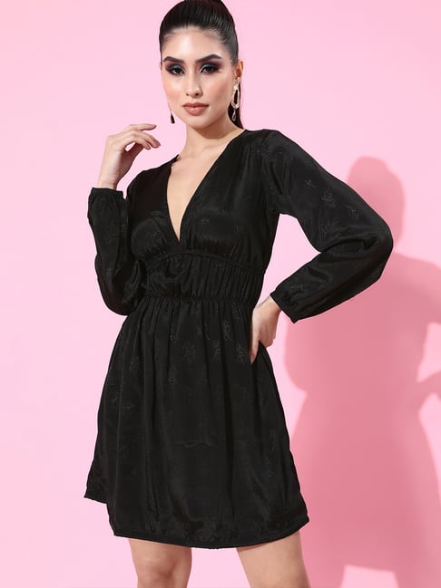 Scorpius Black Jacquard Floral Print Skater Dress-picture-39