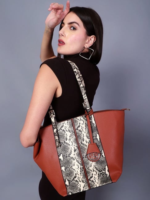 Carlton London Tan & Brown Animal Effect Large Shoulder Handbag-image-22