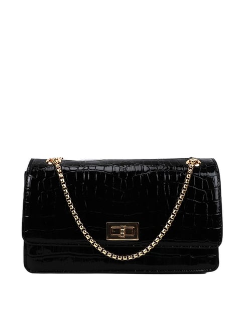 Carlton London Black Textured Small Sling Handbag
