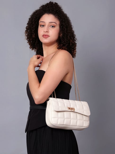 Buy Carlton London Cream Quilted Medium Sling Handbag For Women At
