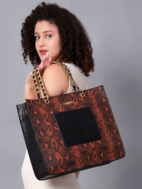 Carlton London Brown & Black Animal Effect Large Tote Handbag-image-19