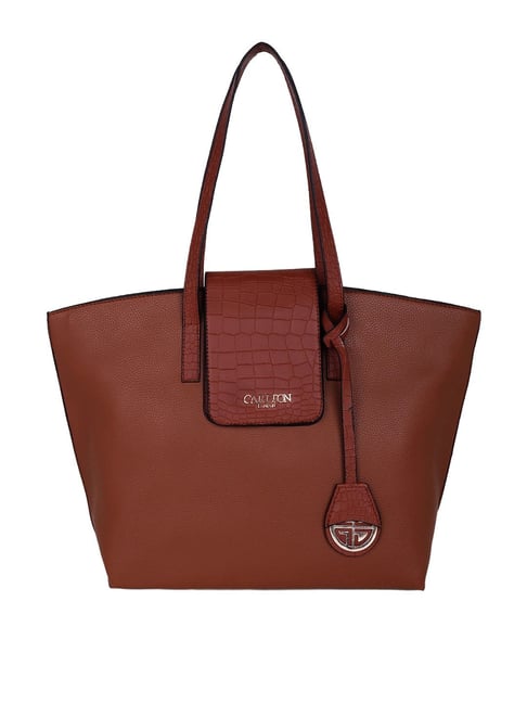 Carlton London Tan Textured Large Tote Handbag