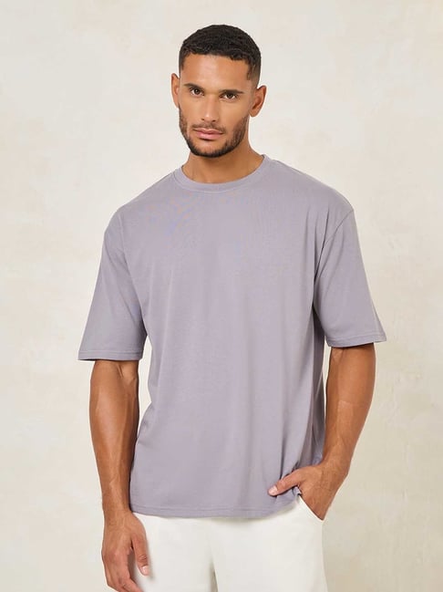 Styli Grey Relaxed Fit Printed Oversized Crew T-Shirt