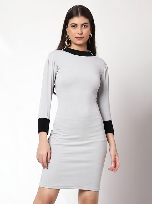 Prettify Grey & Black Slim Fit Bodycon Dress