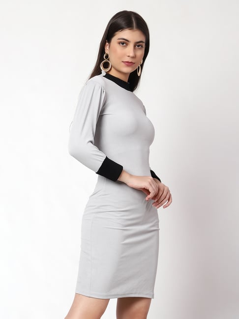 black and grey bodycon dress Grey Bodycon Dress with Brown Bag Outfits (4 ideas & outfits)