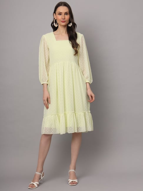 Prettify Yellow Self Design A Line Dress-picture-23