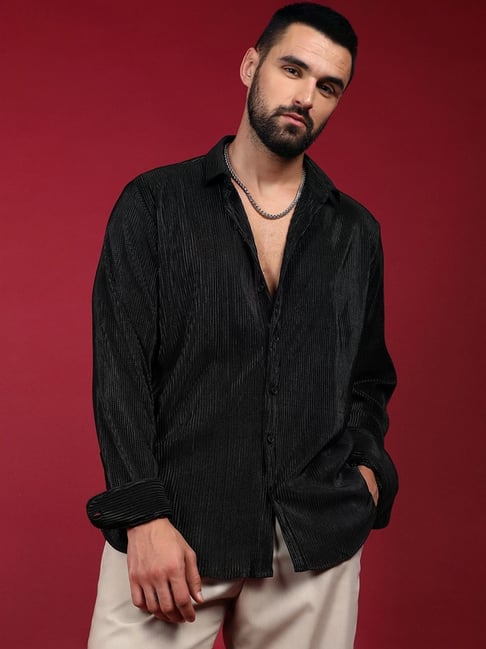 cahoot Campus Sutra Black Regular Fit Texture Shirt-picture-12