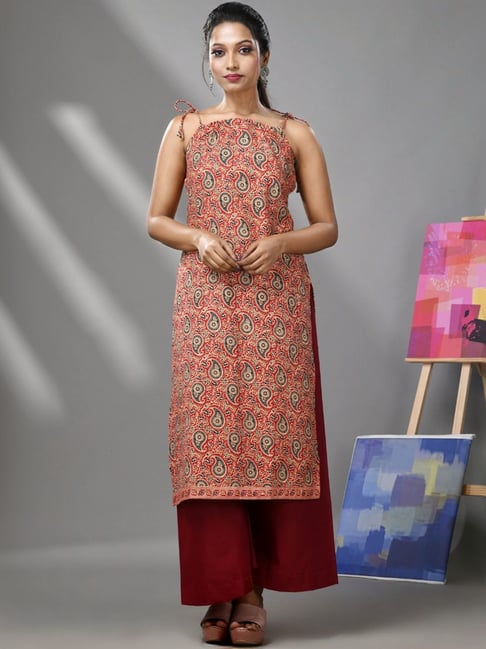 Charukriti Red Cotton Printed Straight Kurta-picture-15
