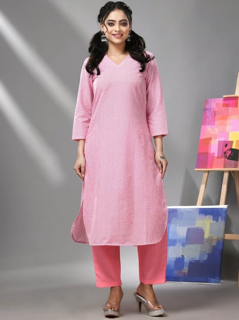 Charukriti Pink Cotton Printed Straight Kurta-picture-20