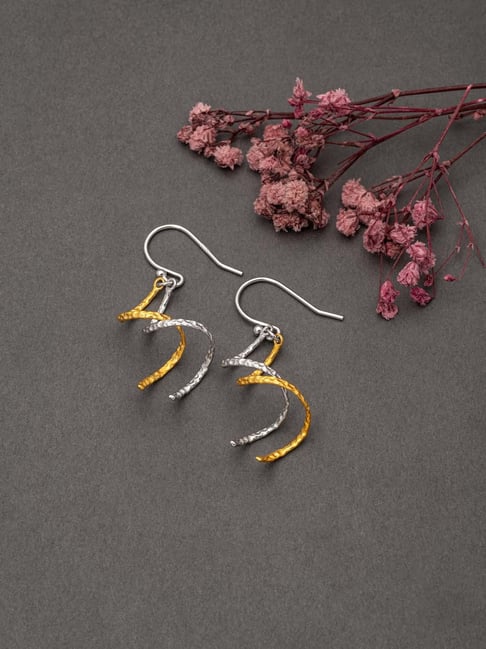 Silberry 925 Sterling Silver 18k Gold Plated Two Tone Silver Spiral Drop Earrings for Women