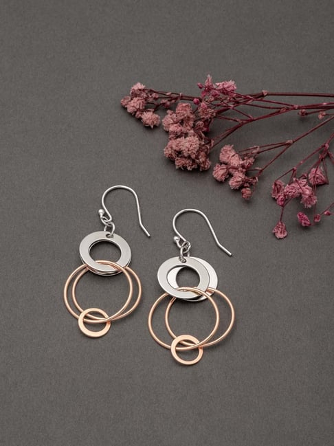 Silberry 925 Sterling Silver 18k Rose Gold Plated Two Tone Silver Eclipse  Drop Earrings for Women