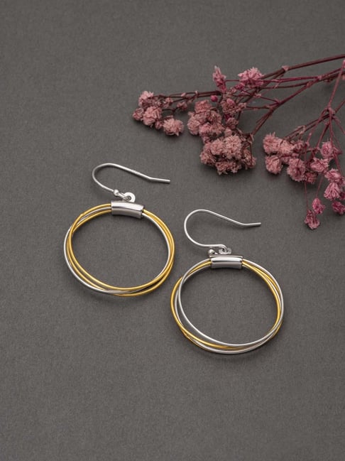 Silberry 925 Sterling Silver 18k Gold Plated Two Tone Silver Modern Drop  Earrings for Women