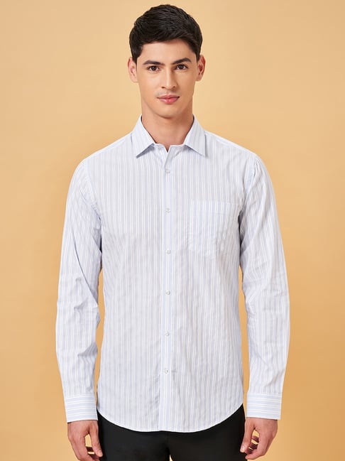 Byford By Pantaloons Chalk Blue Slim Fit Striped Shirt-picture-21