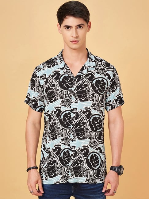 Sf Jeans By Pantaloons Jet Black Slim Fit Printed Shirt-picture-10