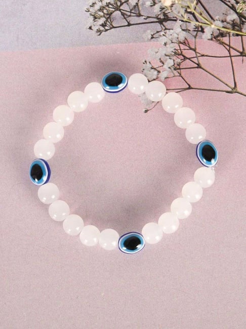 NVR White Marbel Crystal Elasticated Bracelet for Unisex