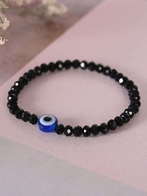 NVR Black Evil Eye Crystal Elasticated Bracelet for Unisex